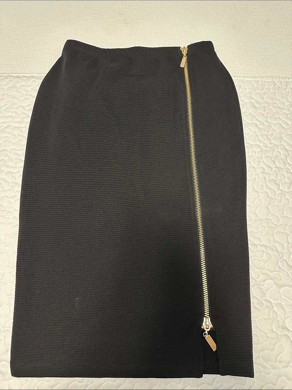 Black Pencil Skirt with Gold Zip Accent